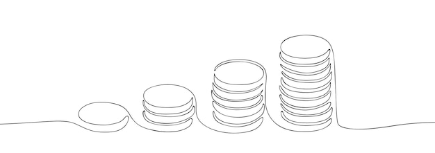 Pilas de monedas en una línea El concepto de dinero éxito financiero inversión y riqueza Ilustración vectorial