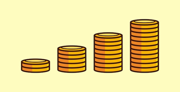 Pilas de monedas de oro aisladas en el fondo en forma de diagrama