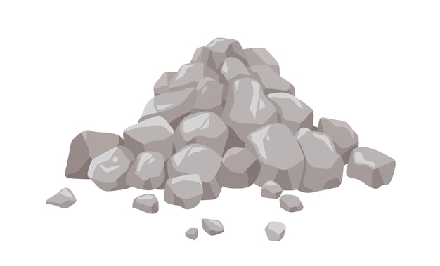 Pilas de rocas, escombros, pilas de piedras de construcción, rocas rotas, material de construcción, adoquines grises, escombro de granito, ilustración vectorial plana aislada sobre un fondo blanco.