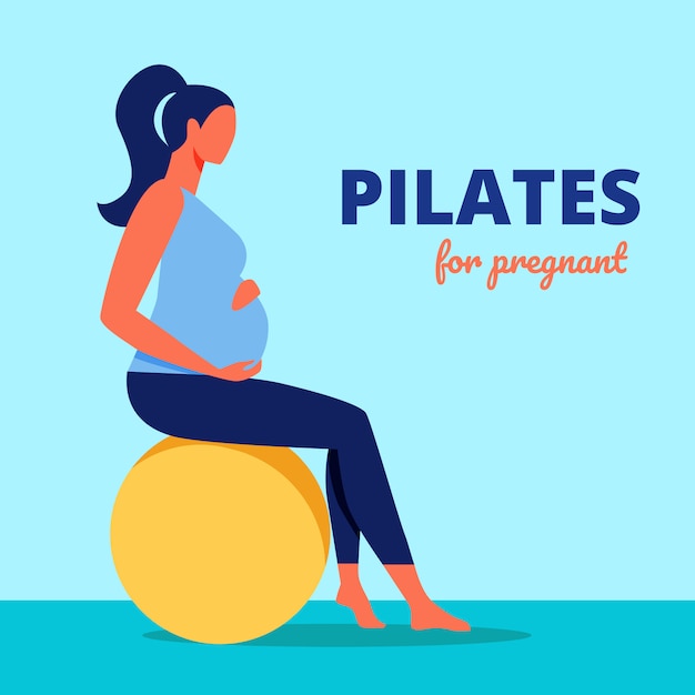 Pilates para embarazadas. mujer se sienta en la bola de gimnasia