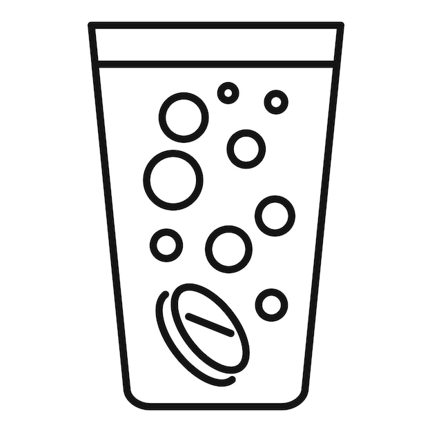 La píldora efervescente se disuelve en un vaso de agua icono de línea