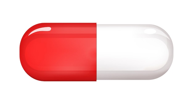 Vector píldora roja y blanca 3d. icono aislado sobre fondo blanco.