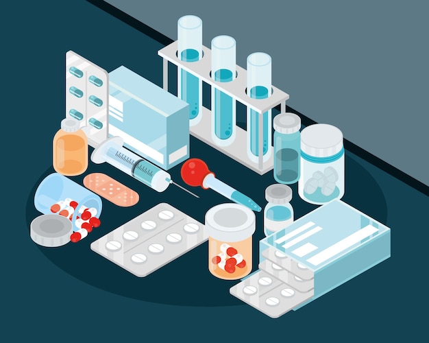 Píldoras y botellas médicas.