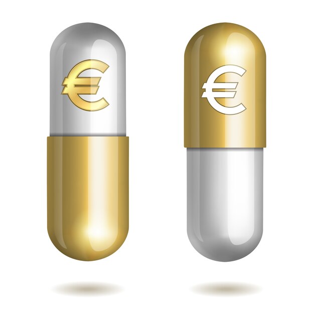 Píldoras de cápsula con signos de euro