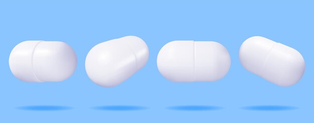 Píldoras de cápsulas clásicas en 3D desde diferentes ángulos