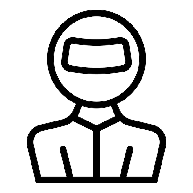 Piloto de carreras con casco y traje preparándose para la competencia icono