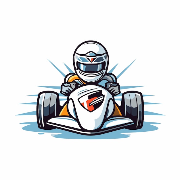 Piloto de kart de dibujos animados compitiendo en una pista de carreras ilustración vectorial