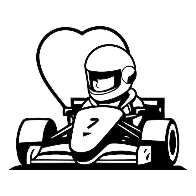 Vector piloto de kart de dibujos animados con un corazón rojo ilustración vectorial