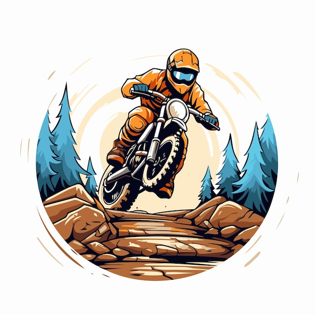 Vector piloto de motocross en la carretera en las montañas ilustración vectorial