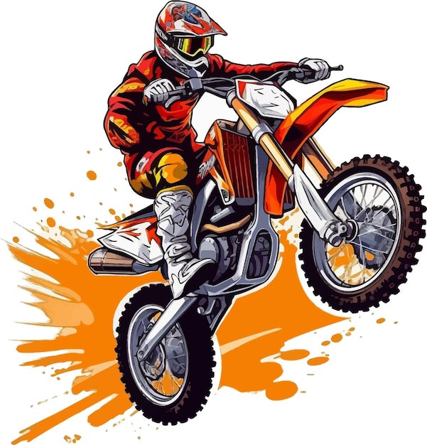 Vector un piloto de motocross en una motocicleta con chaqueta roja y casco blanco.