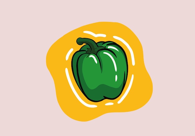 Vector pimentón verde vectorial dibujado a mano pimentón aislado en el fondo. vitamina c en pimiento.