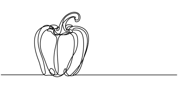 Pimienta de campana en estilo de dibujo de arte de línea continua Esbozo lineal negro aislado sobre fondo blanco