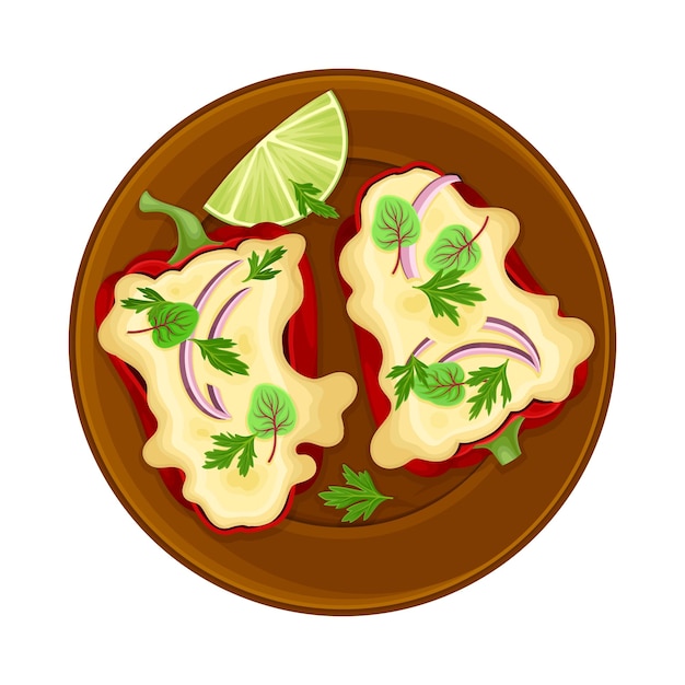 Pimienta horneada con relleno o relleno sabroso como ilustración vectorial de platos tradicionales mexicanos