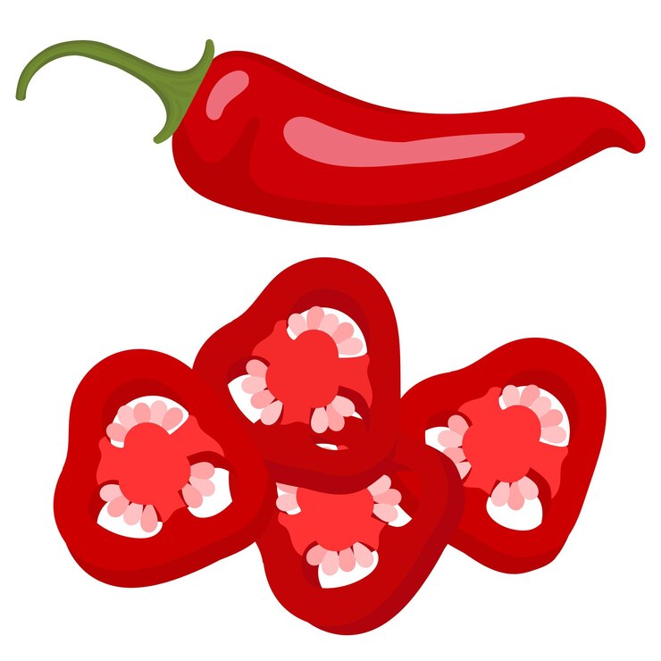Vector pimienta picante roja. rodajas de pimiento picante. ilustración de vector de pimiento rojo.