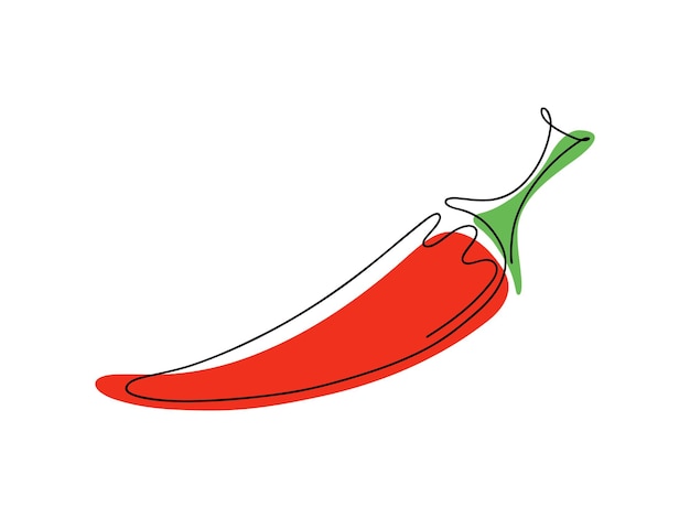 Pimienta roja de chile dibujada a mano en una línea continua aislada en un vector de fondo blanco