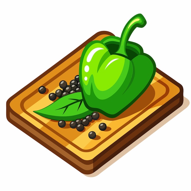 Pimienta verde en la tabla de corte Ilustración vectorial aislada Diseño