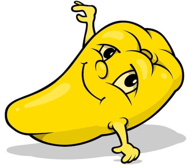 Pimiento amarillo con cara y manos sonrientes