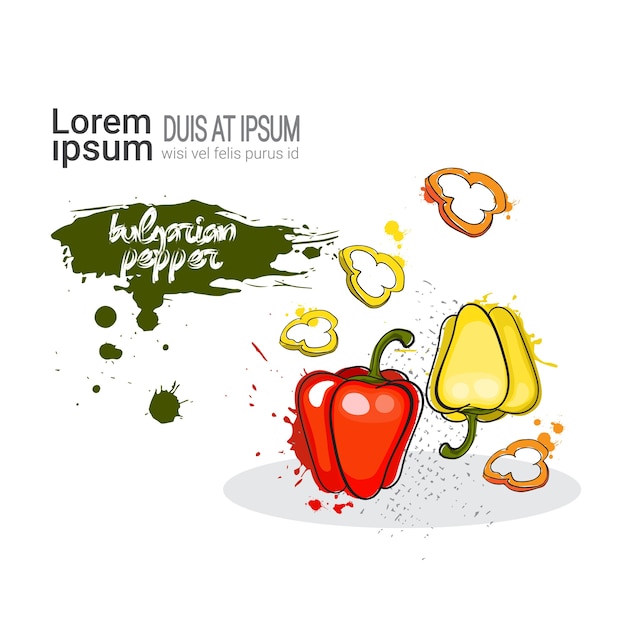 Pimiento, mano, dibujado, acuarela, verdura
