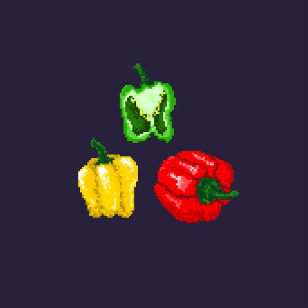 Pimiento pixelart una rodaja de pimiento y pimiento entero sobre fondo azul vector