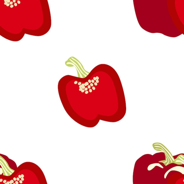 Pimiento plano transparente de dibujos animados para el diseño de decoración. textura de vector de comida sana vegetariana. patrón de tela.