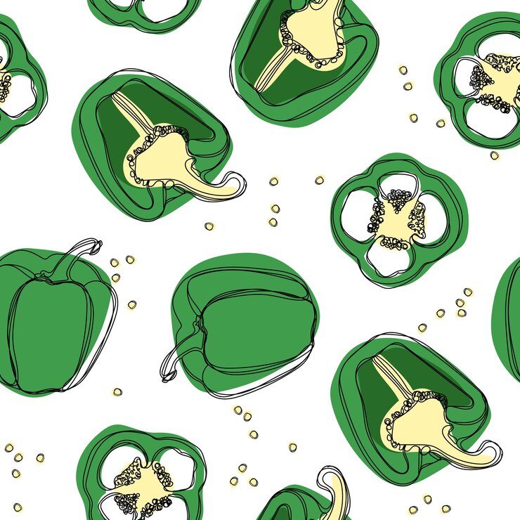 Vector pimiento verde especia vector de patrones sin fisuras ingrediente de alimentos orgánicos frescos