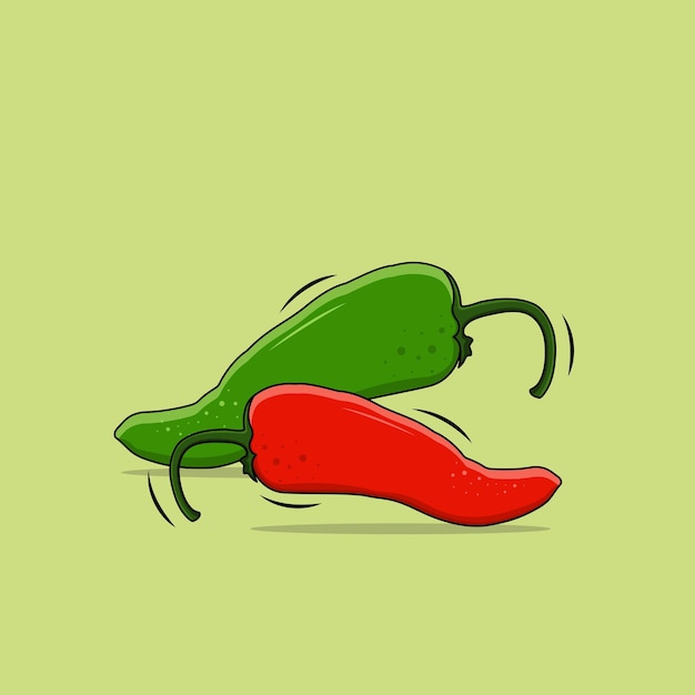 Pimientos de chile verdes y rojos aislados en luz Ilustración vectorial de fondo verde cal