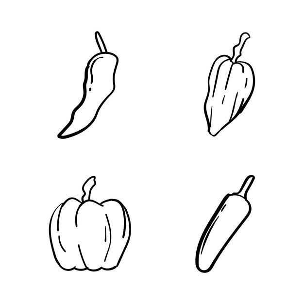 Pimientos chiles picantes dibujado a mano dibujo animado Vector