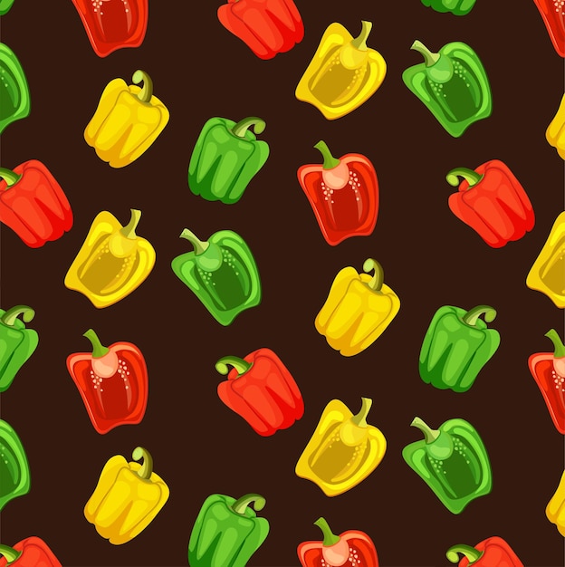 Pimientos de colores en el patrón de vector de fondo negro