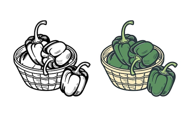 Pimientos verdes en una canasta de mimbre Ilustración