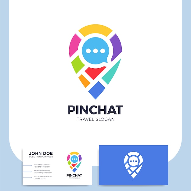 Pin de burbuja de chat con el logotipo de icono de mapa