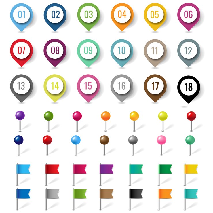 Vector pin colorido lugar conjunto aislado