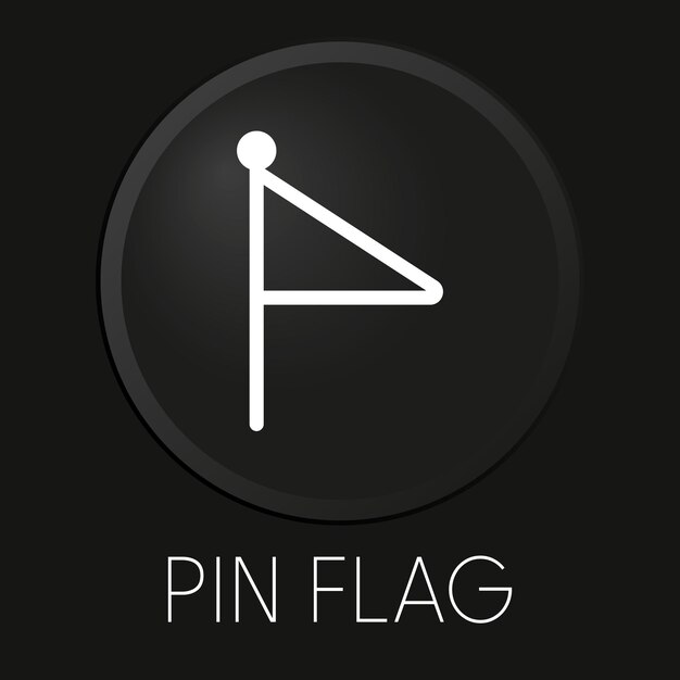 Pin flag icono de línea de vector mínimo en el botón 3D aislado sobre fondo negro Premium VectorxAxA