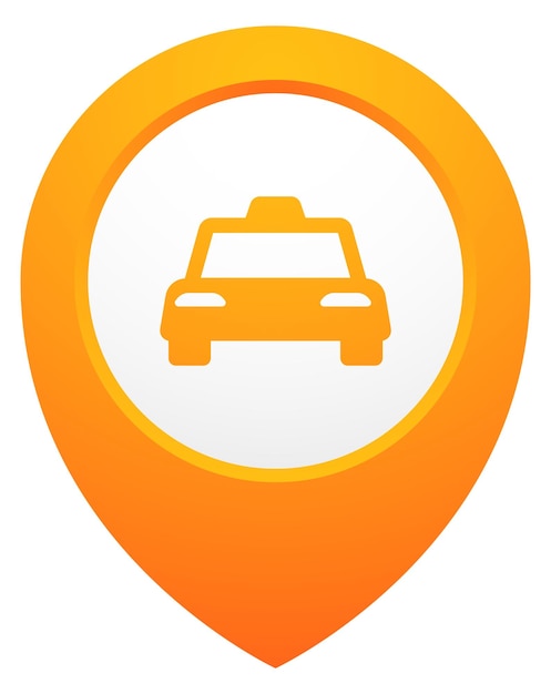 Pin geográfico amarillo con señal de coche Puntero de ubicación de transporte