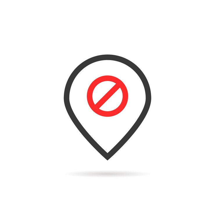 Vector pin lineal como sin conexión. concepto de falso, alerta, aviso, viaje, prevenir, prohibir, navegación, desconexión. ilustración de vector de elemento de diseño de logotipo moderno de tendencia de estilo plano sobre fondo blanco