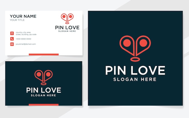 Pin love logo adecuado para emparejar parejas y tecnología con plantilla de tarjeta de visita