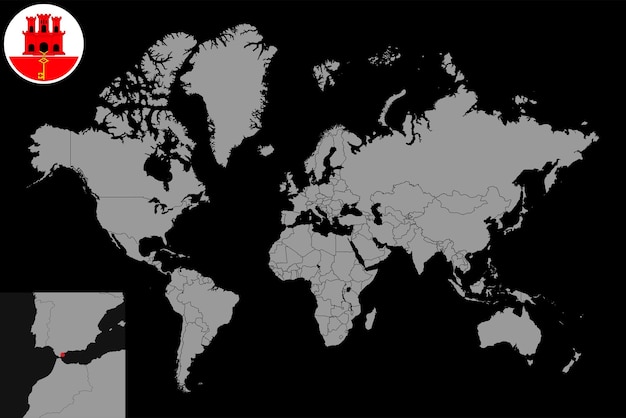 Pin mapa con la bandera de Gibraltar en el mapa mundial ilustración vectorial