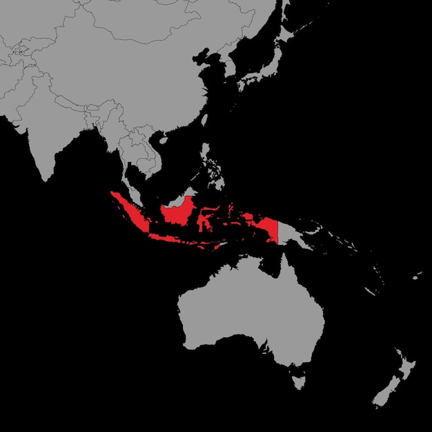 Vector pin mapa con bandera de indonesia en el mapa mundial ilustración vectorial