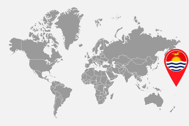 Pin mapa con la bandera de Kiribati en el mapa mundial ilustración vectorial