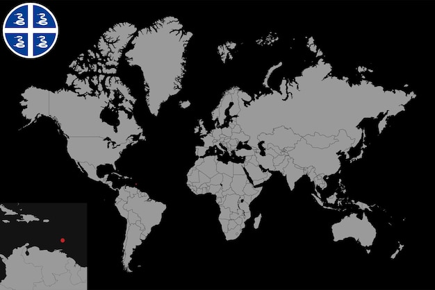 Pin mapa con bandera de Martinica en el mapa mundial ilustración vectorial