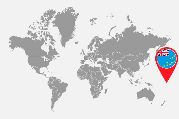 Pin mapa con la bandera de Tuvalu en el mapa mundial ilustración vectorial