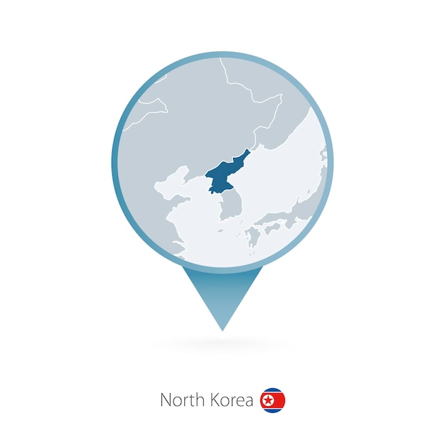 Vector pin de mapa con mapa detallado de corea del norte y países vecinos