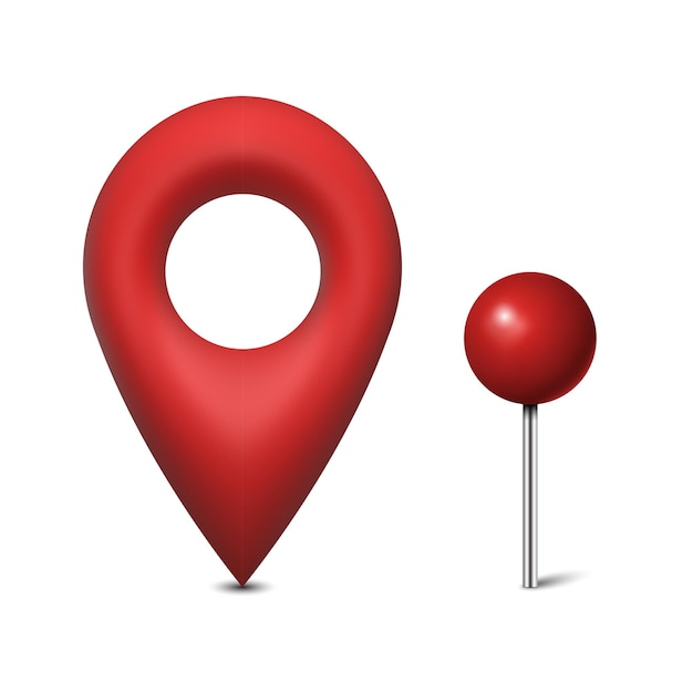 Vector pin de mapa rojo 3d aislado sobre fondo blanco