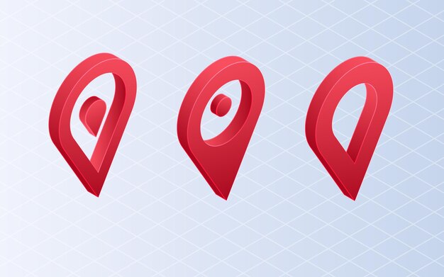 Pín de mapa de ubicación isométrica Establezca el punto de posición del GPS en fondo blanco