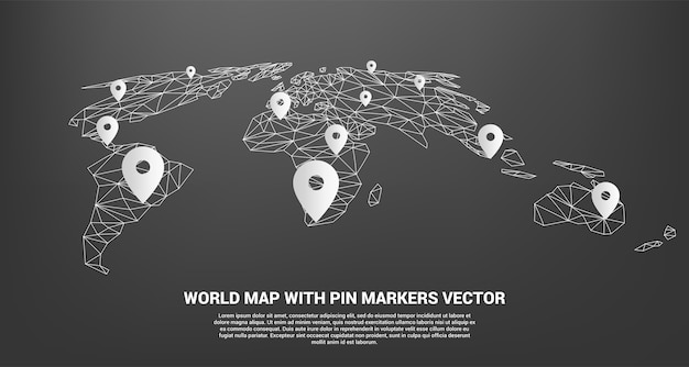 Pin marker con el mapa mundial de polígonos