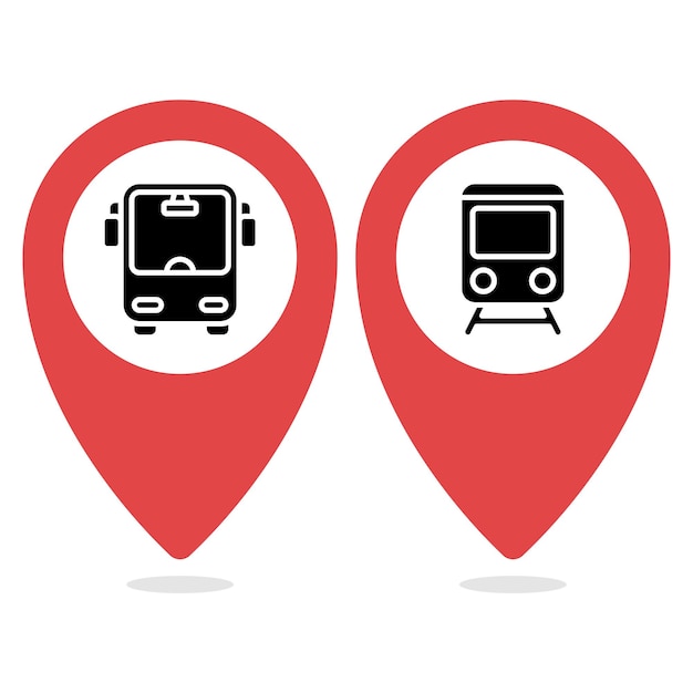 Pin de ubicación con autobús y tren