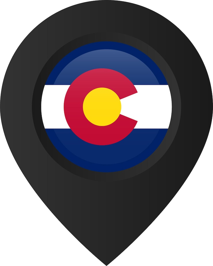 Vector pin de ubicación con bandera de colorado en él punto de ubicación negro en fondo transparente
