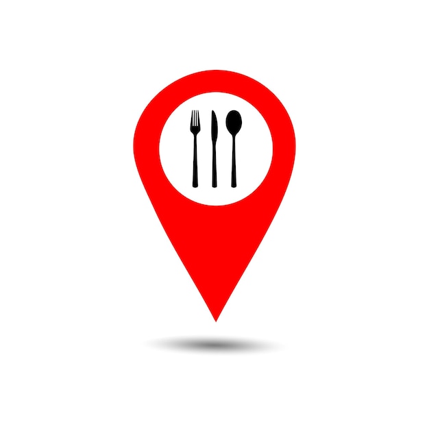 Pin de ubicación con cuchara de icono de restaurante