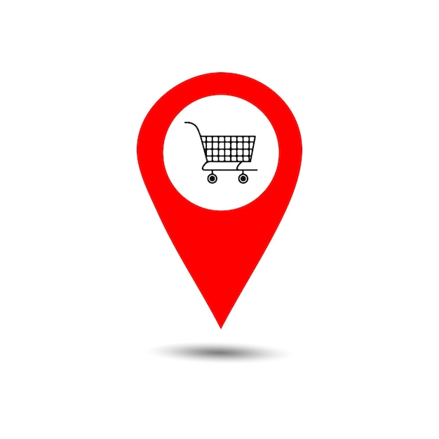 Pin de ubicación con icono de carrito de compras