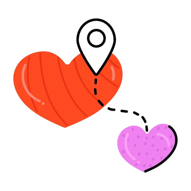 Pin de ubicación con icono plano de corazón de lugar romántico