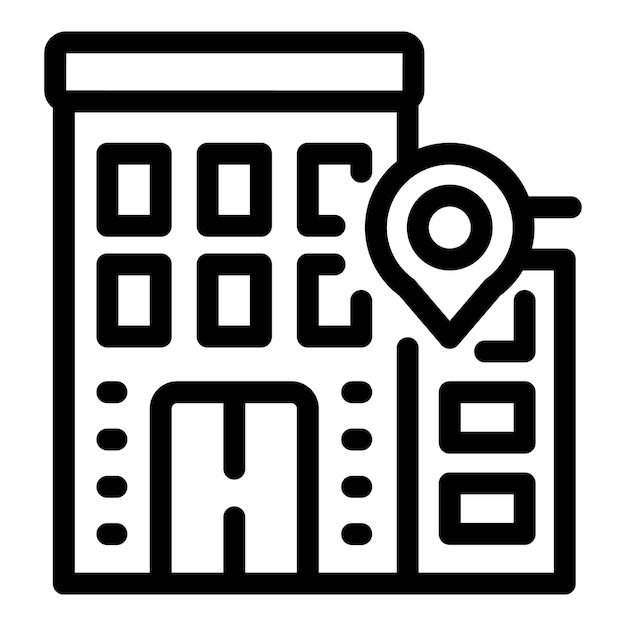 Pin de ubicación que muestra un edificio de apartamentos en un mapa de la ciudad